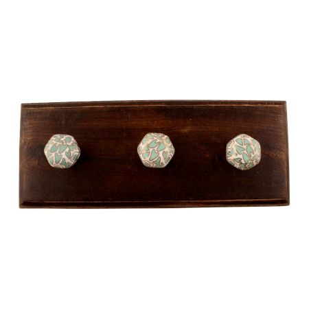Sea Green Hexagon Small Ceramic Wooden Hook